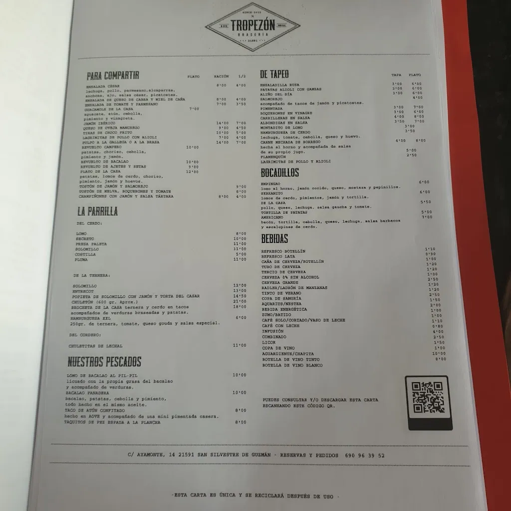 Menu_Brasería Tropezón_San Silvestre de Guzmán_immagine_2
