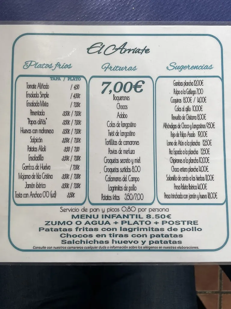 Menu_Restaurante Bar de tapas El Arriate_Punta Umbría_image_2