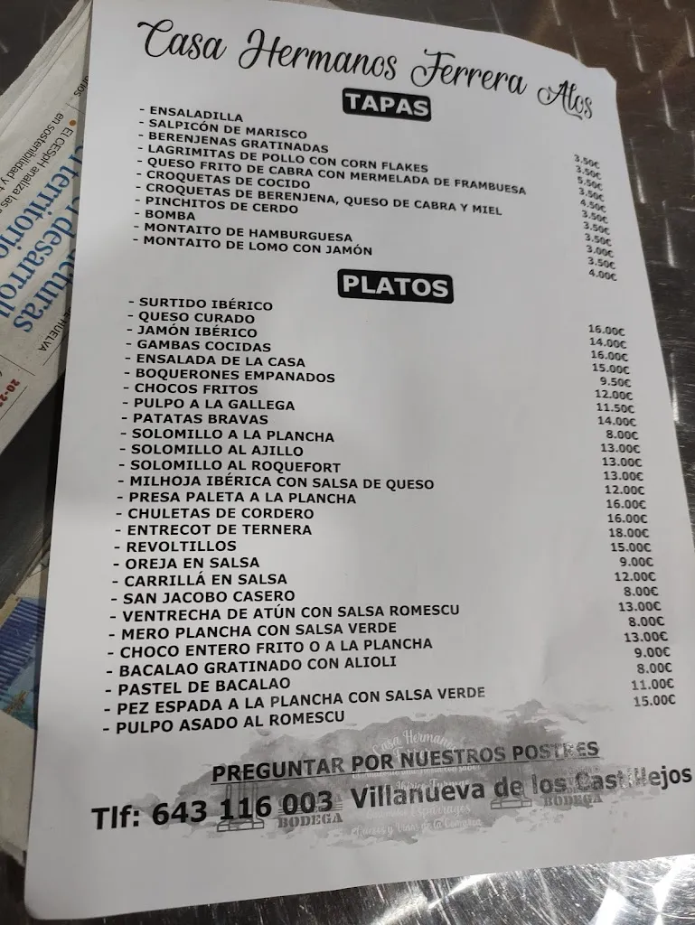 Menu_Casa Hermanos Ferrera Alos_Villanueva de los Castillejos_image_1