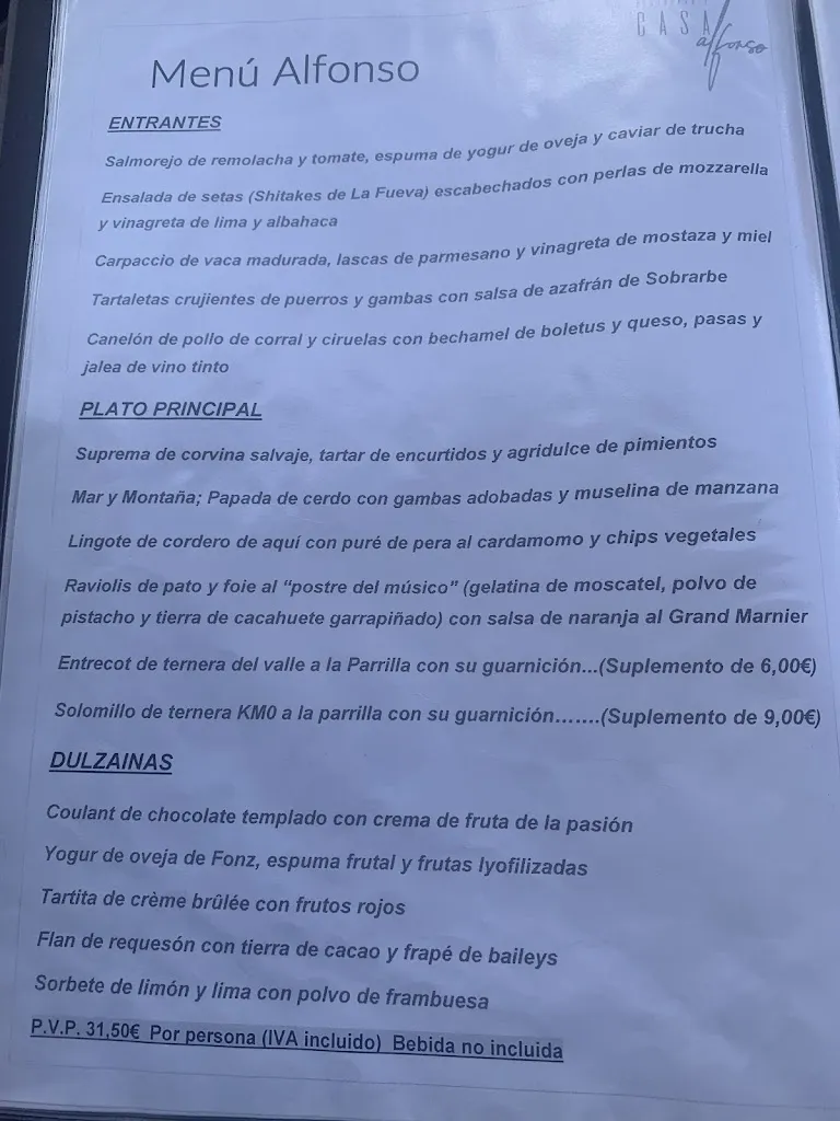 Menu_Casa Alfonso_Aínsa-Sobrarbe_image_1