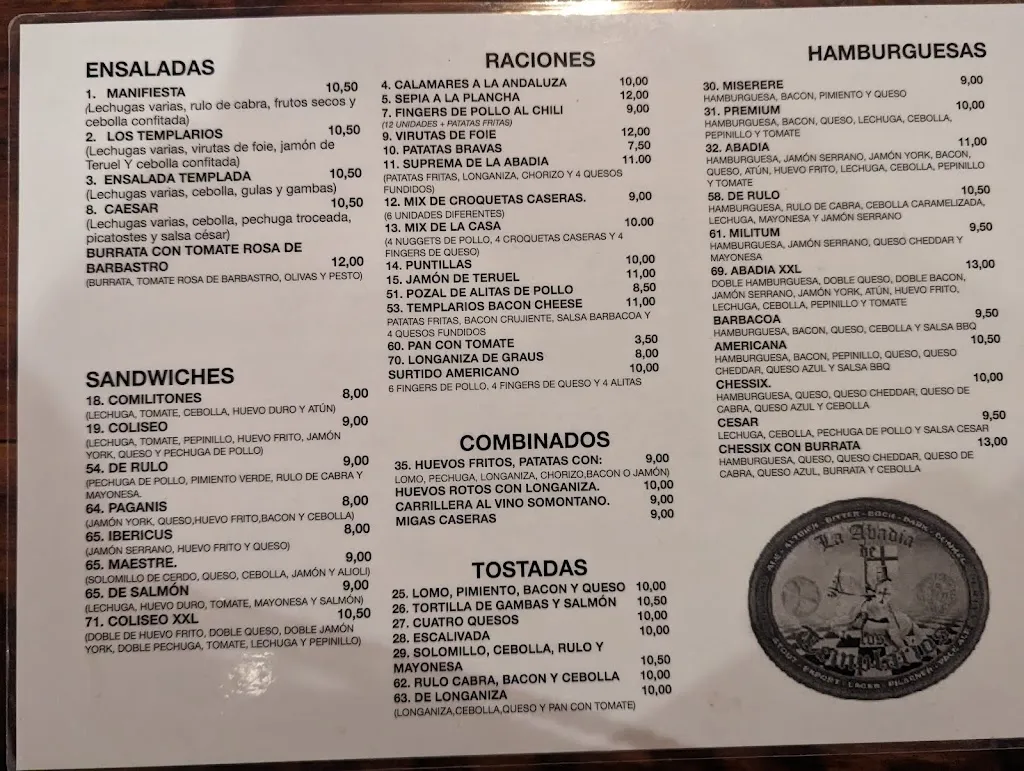 Menu_La abadia de los templarios_Alcalá del Obispo_image_1