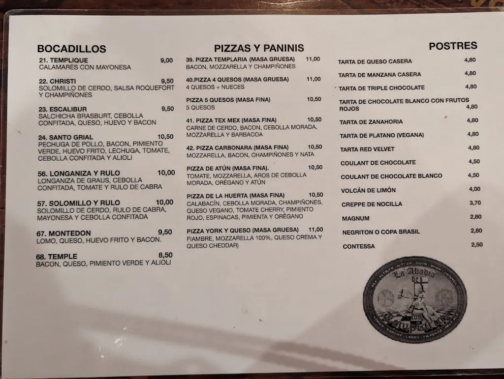 Menu_La abadia de los templarios_Alcalá del Obispo_image_2