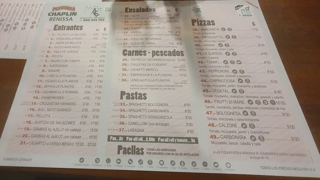Menu_Restaurante Pizzeria Chaplin Benissa_Benissa_image_1