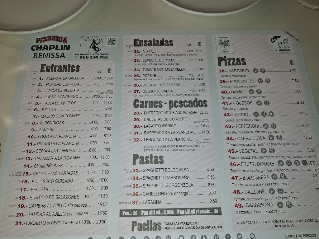 Menu_Restaurante Pizzeria Chaplin Benissa_Benissa_image_2