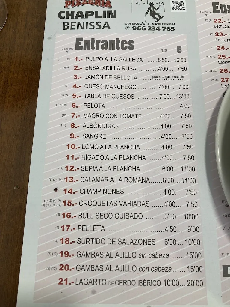 Menu_Restaurante Pizzeria Chaplin Benissa_Benissa_image_3