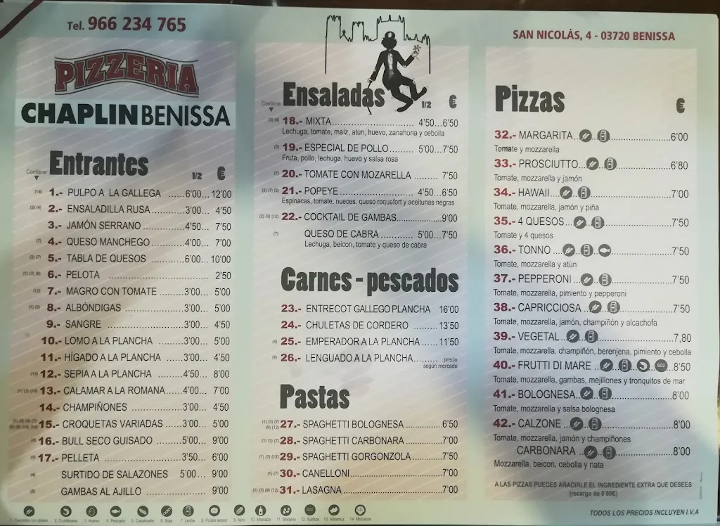 Menu_Restaurante Pizzeria Chaplin Benissa_Benissa_image_4