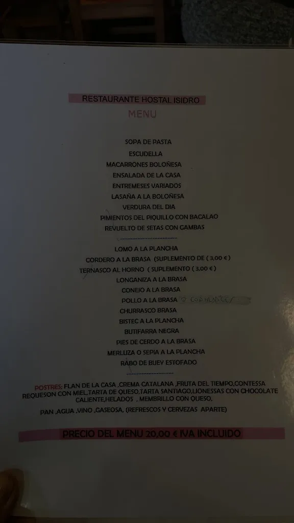 Menu_Hotel Isidro_Puente de Montañana_image_2