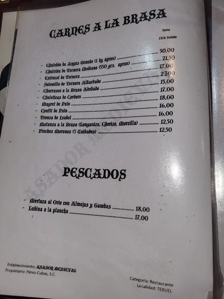 Menu_Restaurante Asador Medieval_Provincia de Teruel_image_1