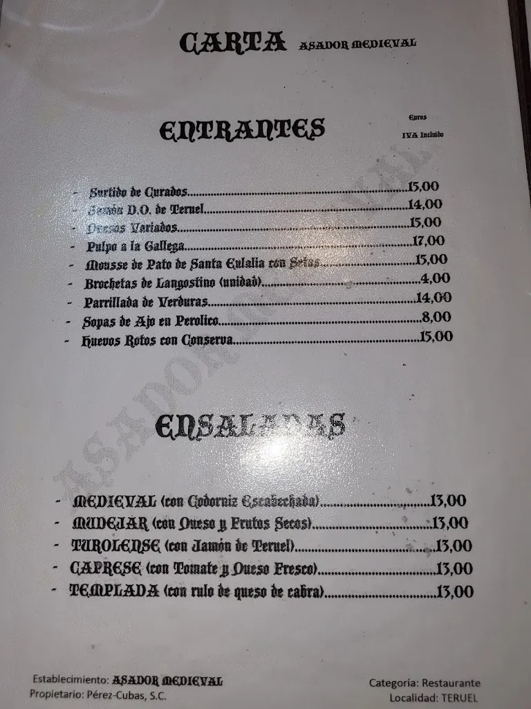 Menu_Restaurante Asador Medieval_Provincia de Teruel_image_2