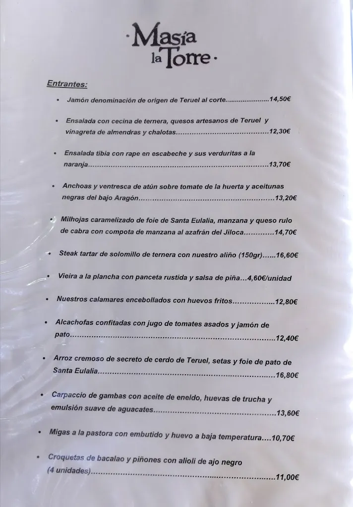 Menu_Hotel Masía La Torre_Provincia de Teruel_image_3