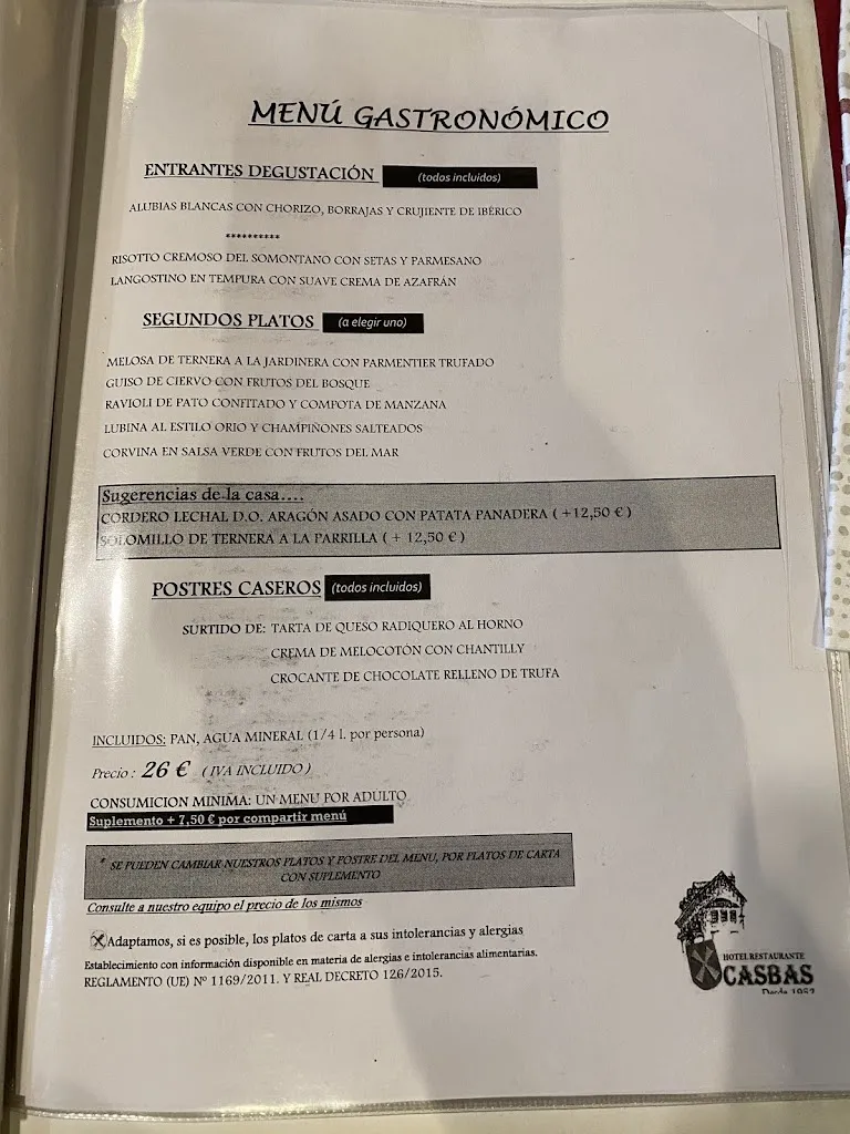 Menü_Hotel Casbas_Sabiñánigo_Bild_1