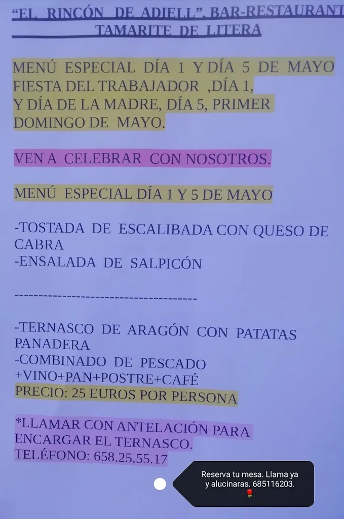 Menu_Bar Restaurante El Rincón de Adiell_Tamarite de Litera_image_4
