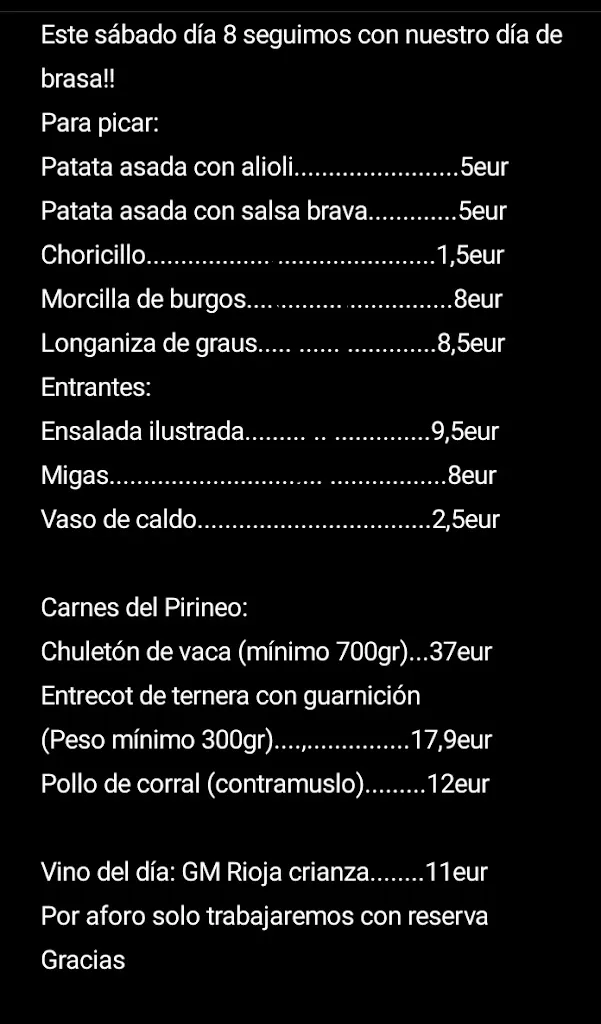 Menu_La Cabaña Bar Merendero_Valle de Bardají_image_1