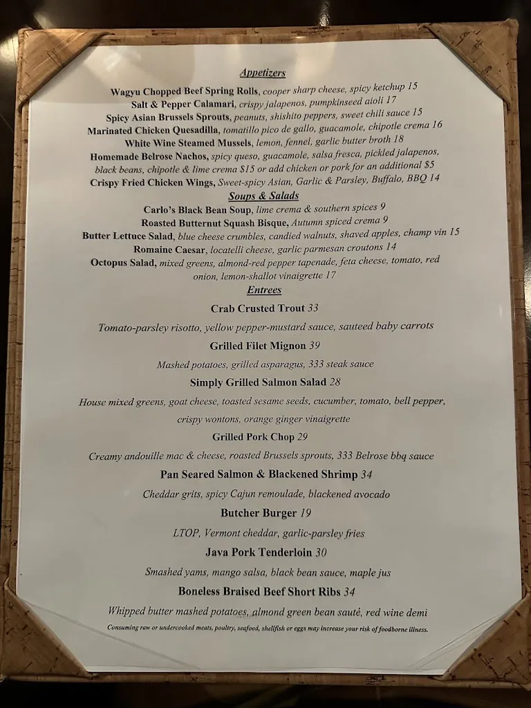 Menu_333 Belrose Bar & Grill_Villanova_image_2