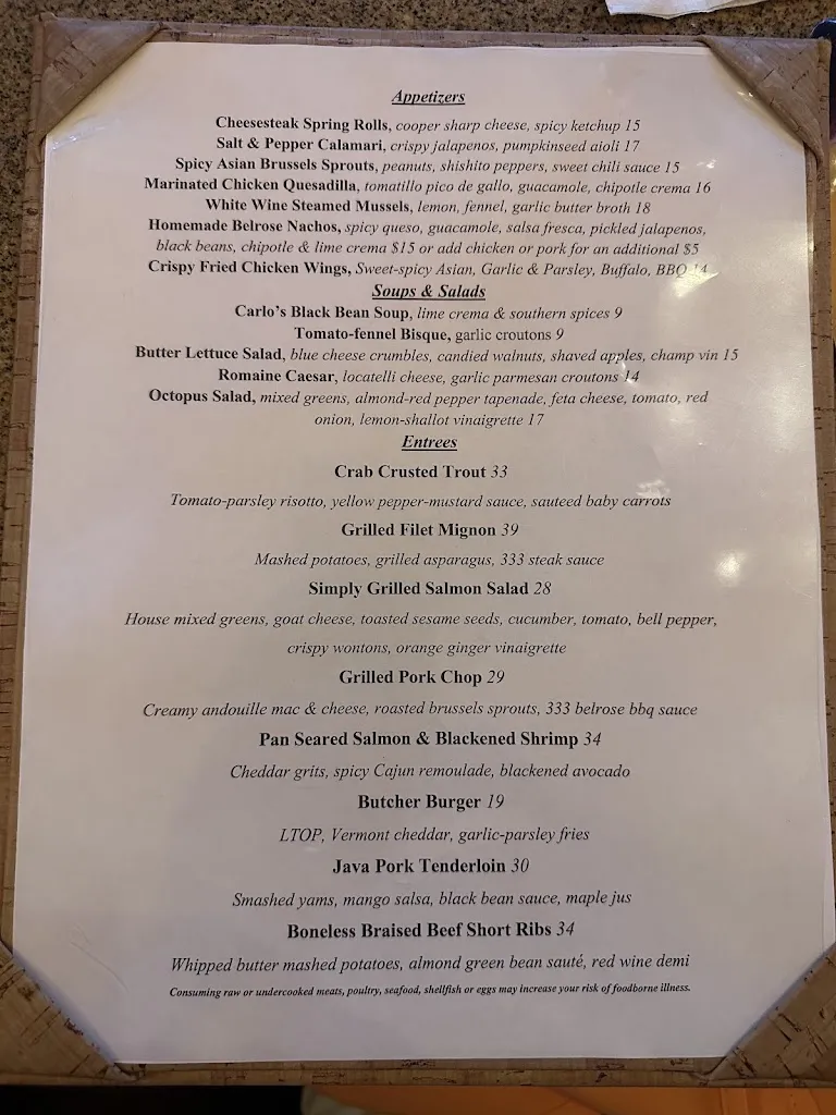 Menu_333 Belrose Bar & Grill_Villanova_image_3