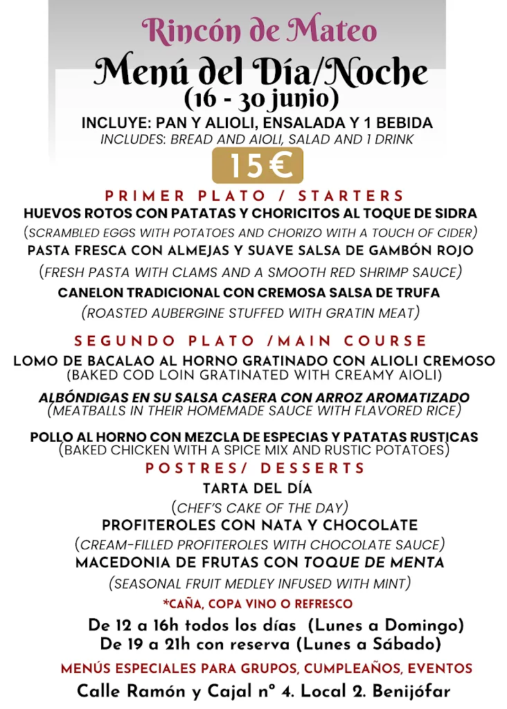 Menu_Rincón de Mateo Café - Cafetería - Pastelería - Tapería_Benijofar_image_1