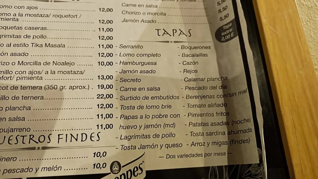 Menü_Bar Mesón Molinero_Zaidín_Bild_3