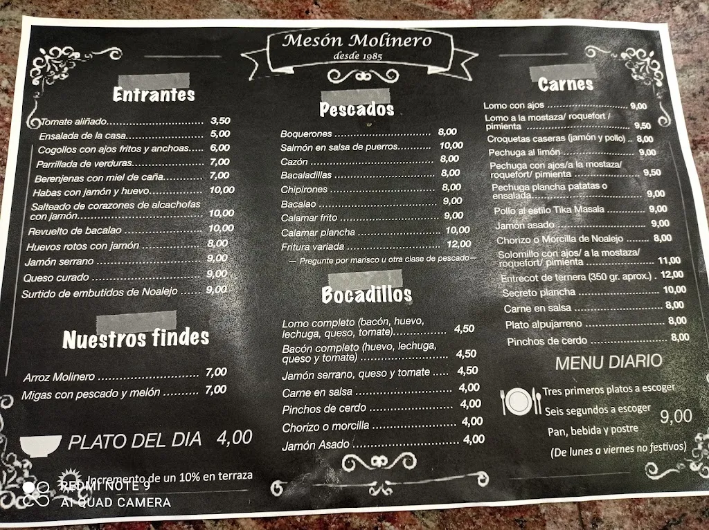 Menü_Bar Mesón Molinero_Zaidín_Bild_4