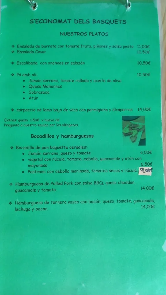 Menu_S'ECONOMAT dels Basquetes// Coffees, pintxos, plato del dia, burguers, & mas_Bunyola_image_1