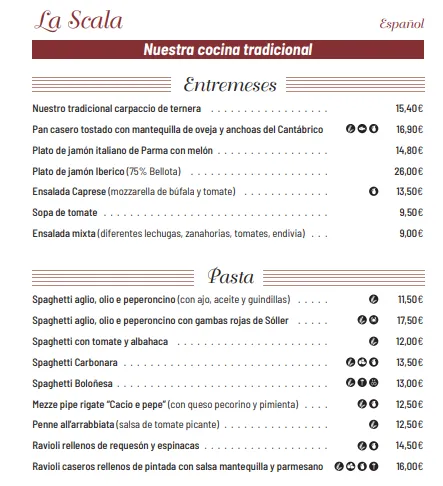 Menu_La Scala Restaurante Italiano_Cala d'Or_image_1