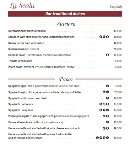 Menu_La Scala Restaurante Italiano_Cala d'Or_image_2