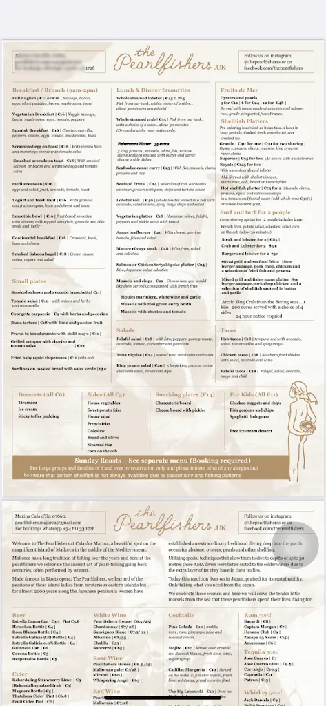Menu_The Pearlfishers Lobster shack_Cala d'Or_image_1