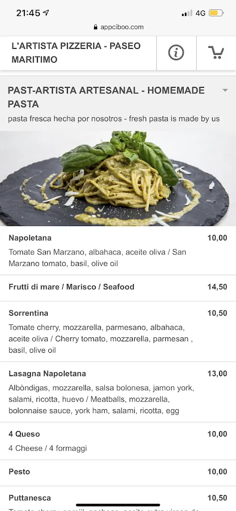 Menu_L'Artista Pizzeria Napoletana 