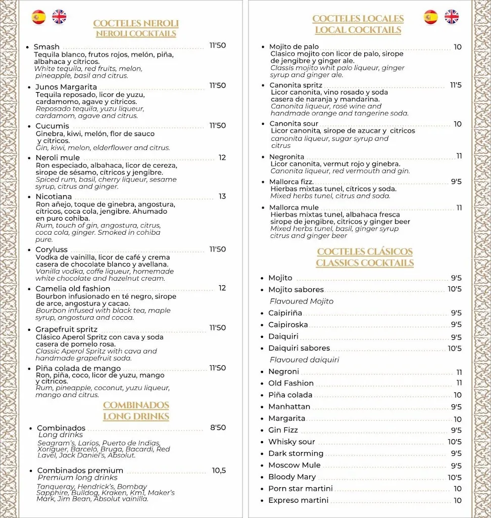 Menu_Neroli Restaurant Cocktail_Can Pastilla_image_1