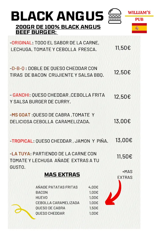 Menu_William's Pub_Can Picafort_image_1