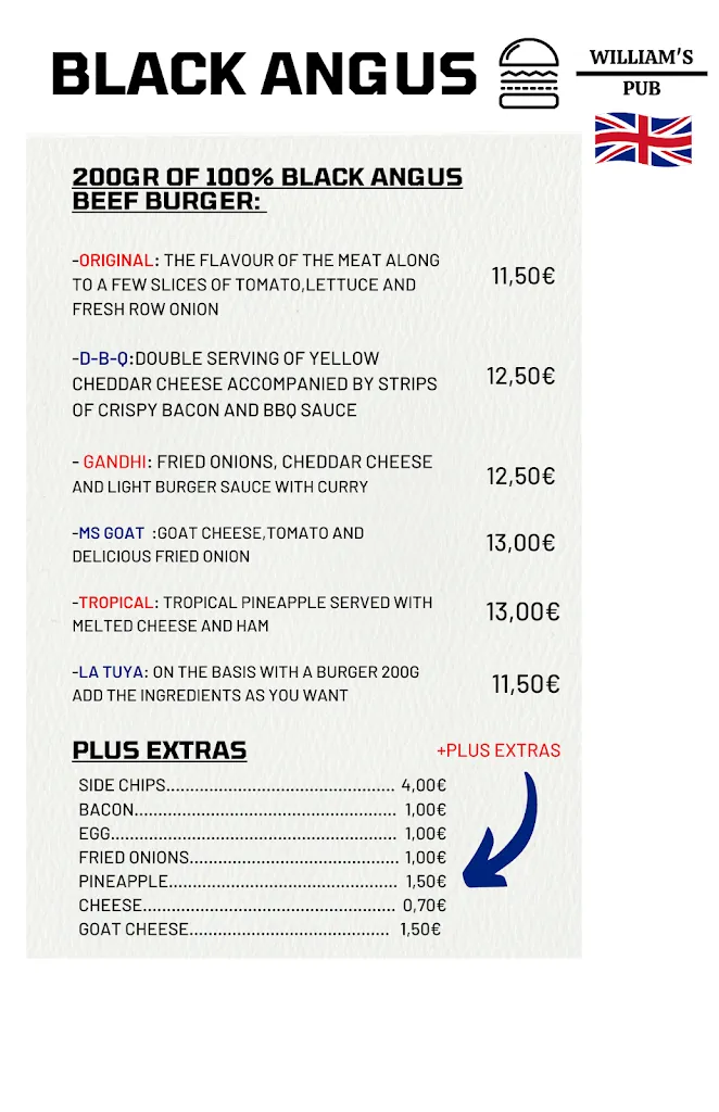 Menu_William's Pub_Can Picafort_image_2