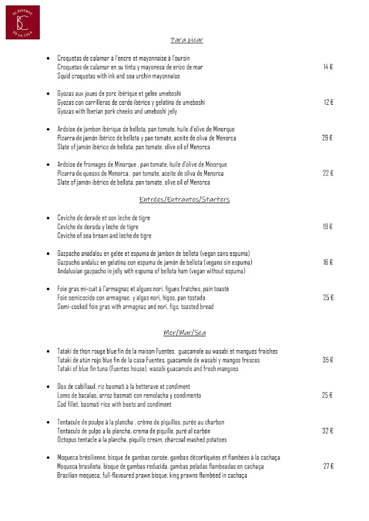 Menu_El bistrot de la Cala - Restaurante Bistronómico_Castell Es_immagine_1