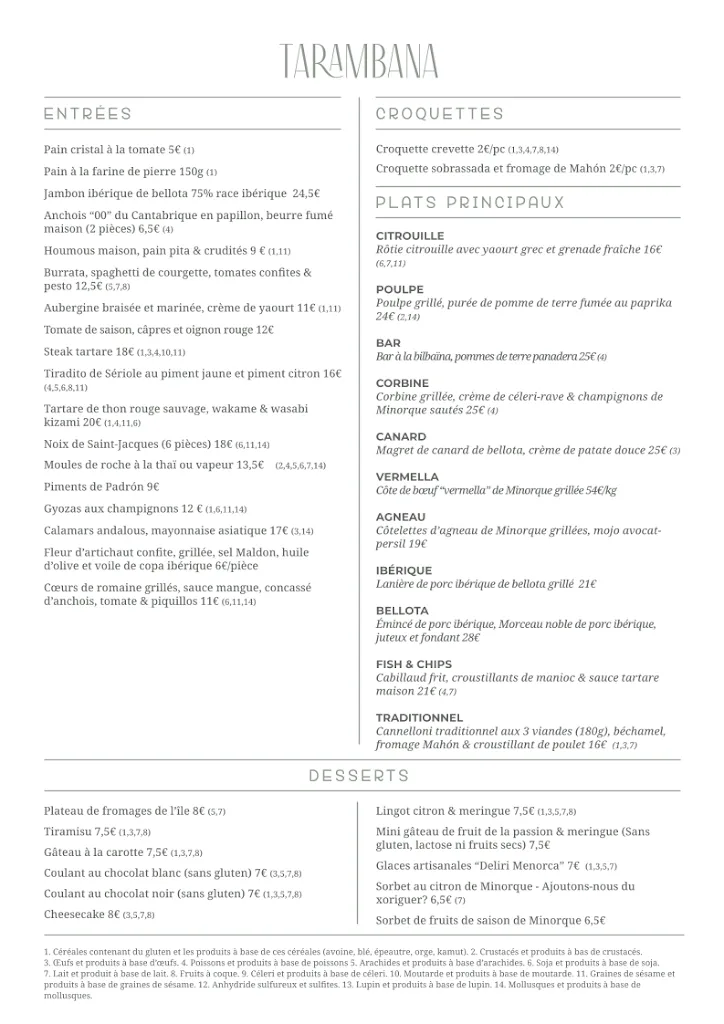 Menu_Tarambana Cales Fonts | Restaurante en Menorca_Castell Es_image_1