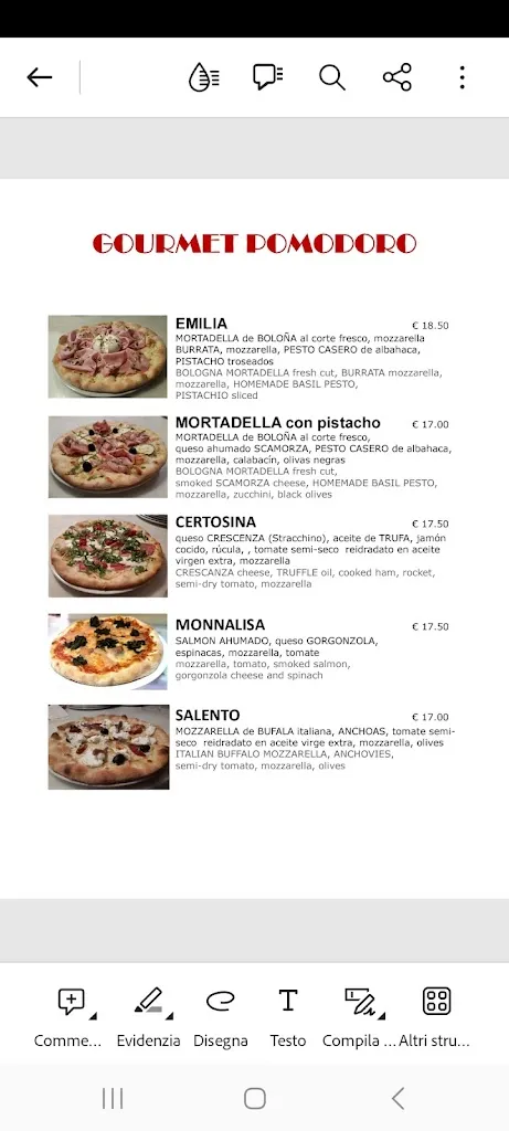 Menu_rojo pomodoro - pizzeria italiana_Castell Es_immagine_2