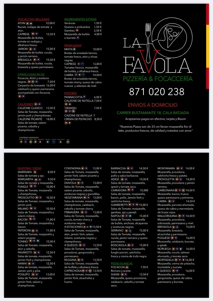 Menu_La Favola Pizzería & Focaccería_Cala Rajada_immagine_3