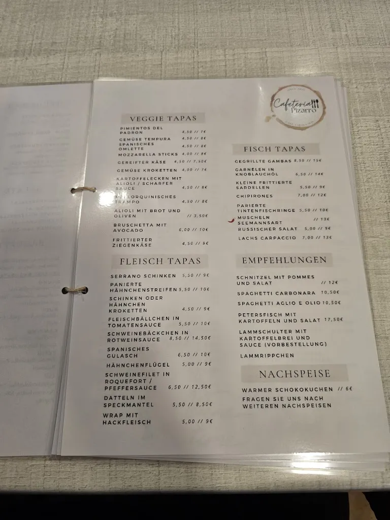 Menu_cafeteria pizarro_Cala Rajada_immagine_1