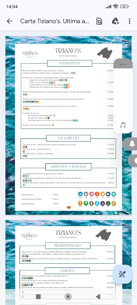 Menu_Tiziano's Bistró Restaurante_Coll d'en Rabassa_image_2