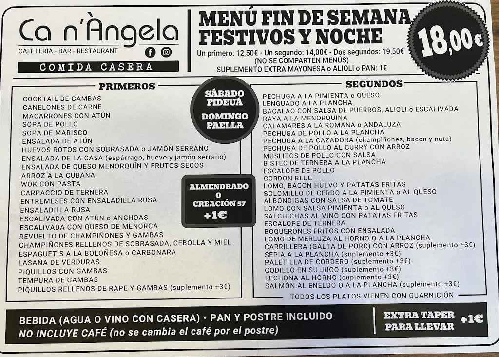 Menu_Ca n'Àngela - Cafetería - Bar - Restaurante - Tapeo_Ciutadella de Menorca_immagine_1
