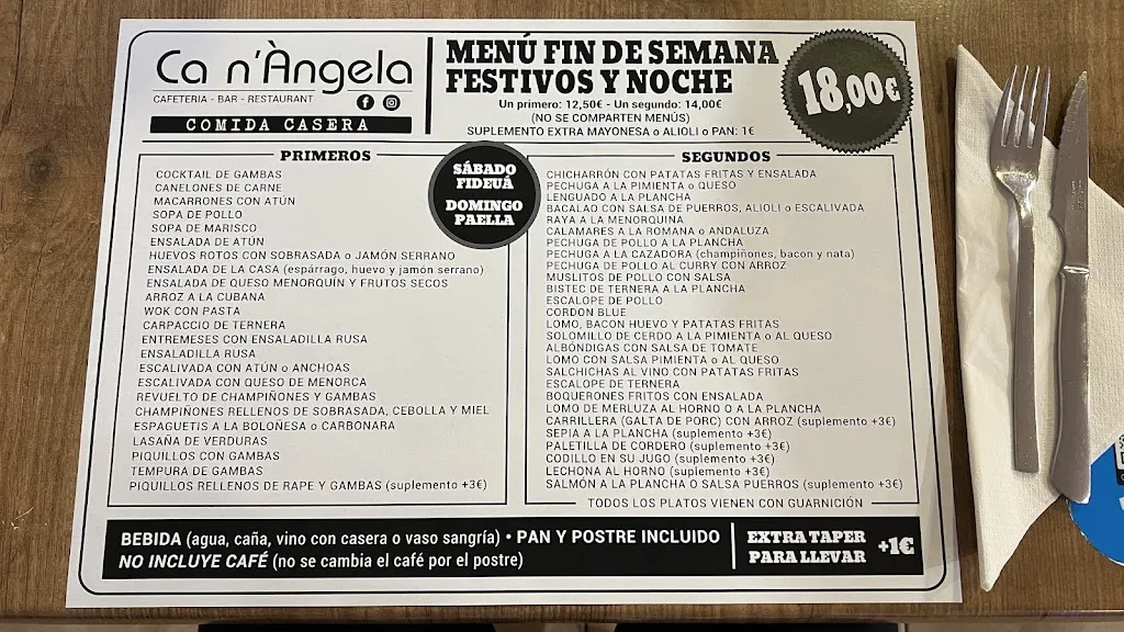 Menu_Ca n'Àngela - Cafetería - Bar - Restaurante - Tapeo_Ciutadella de Menorca_immagine_2