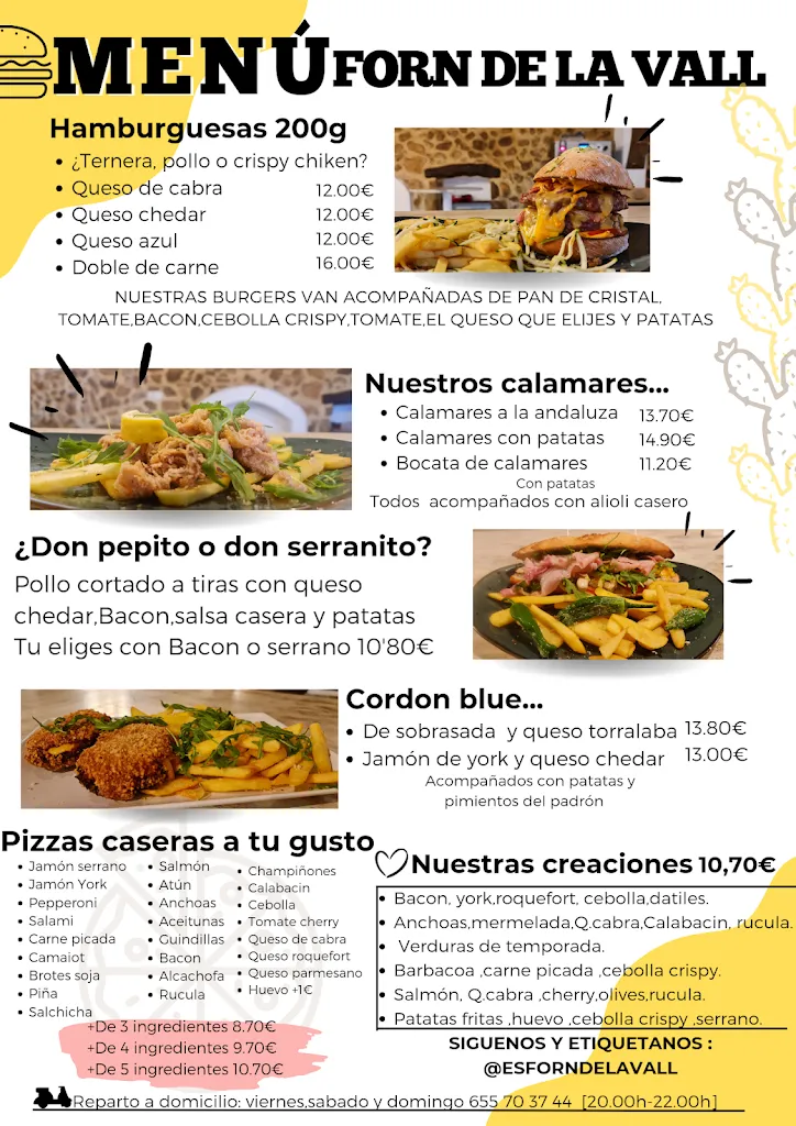 Menu_PIZZERIA FORN DE LA VALL Y DESAYUNOS_Mancor de la Vall_image_1