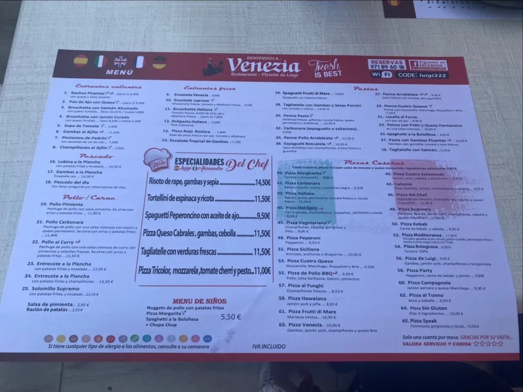 Menu_Restaurante Pizzería Venezia Da Luigi_Magaluf_image_2
