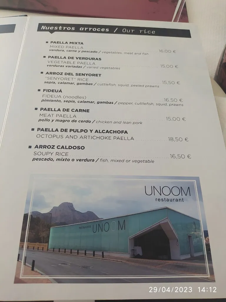 Menu_Restaurant Unoom_Callosa dEn Sarrià_immagine_1