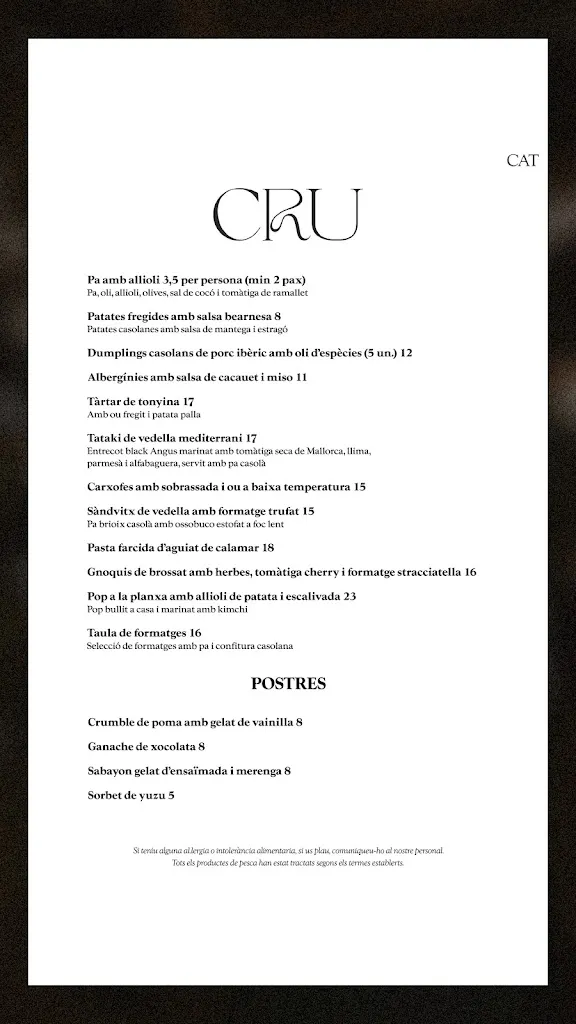 Menu_Cru Restaurant_Manacor_image_1