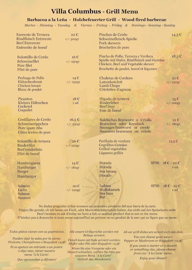 Menu_Villa Columbus restaurant Paguera_Peguera_image_1