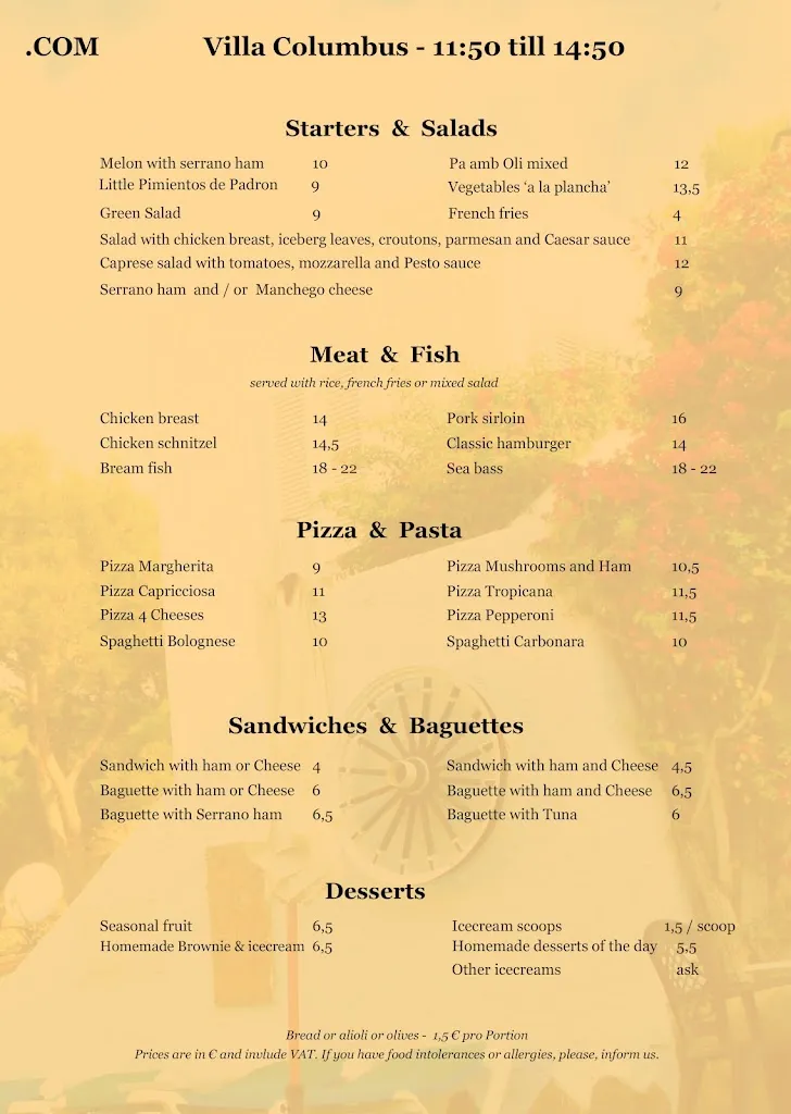Menu_Villa Columbus restaurant Paguera_Peguera_image_2