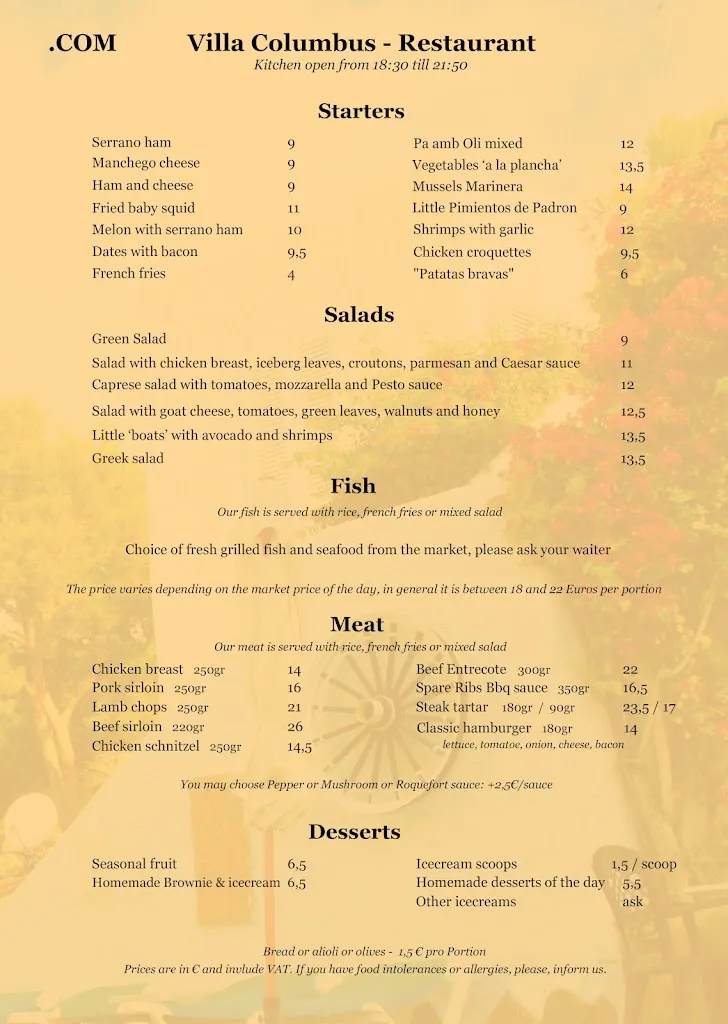 Menu_Villa Columbus restaurant Paguera_Peguera_image_3