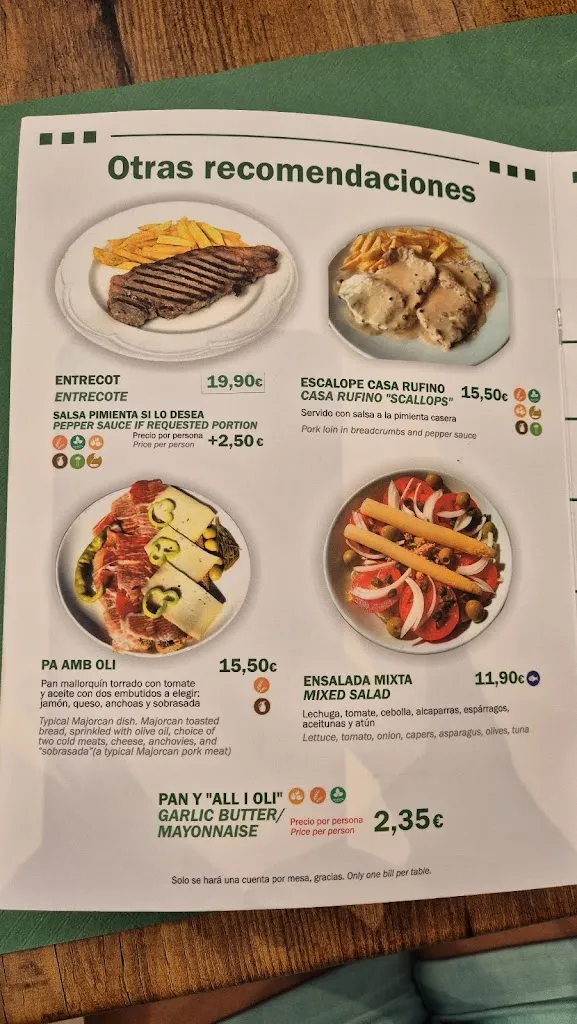 Menu_Restaurante de Tapas & Paellas Casa Rufino_s'Arenal_image_2