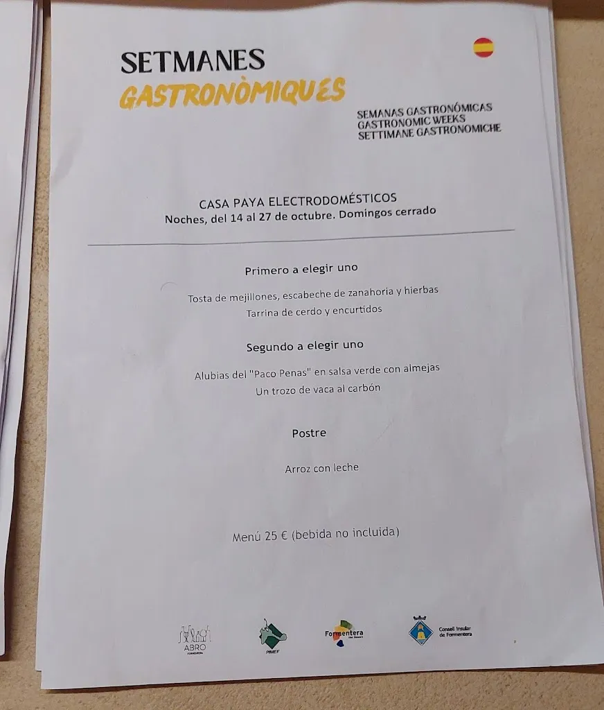 Menu_Casa Paya Electrodomesticos_Sant Francesc de Formentera_image_1