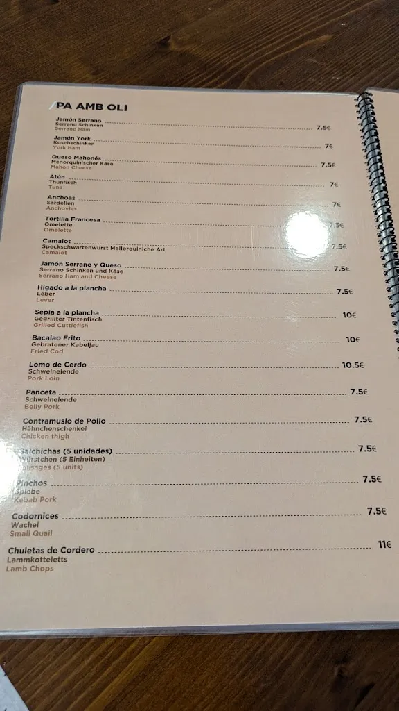 Menu_Restaurant Can Tasco_Porto Cristo_immagine_1