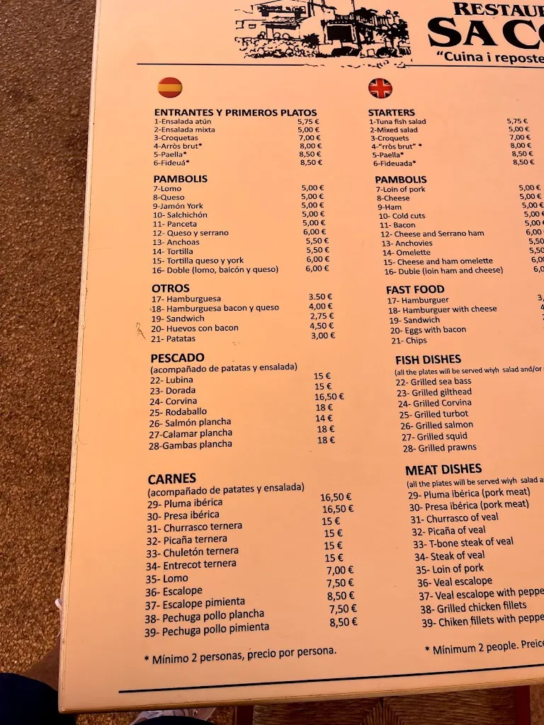 Menu_Restaurant Sa Cova_Sant Llorenç des Cardassar_image_1