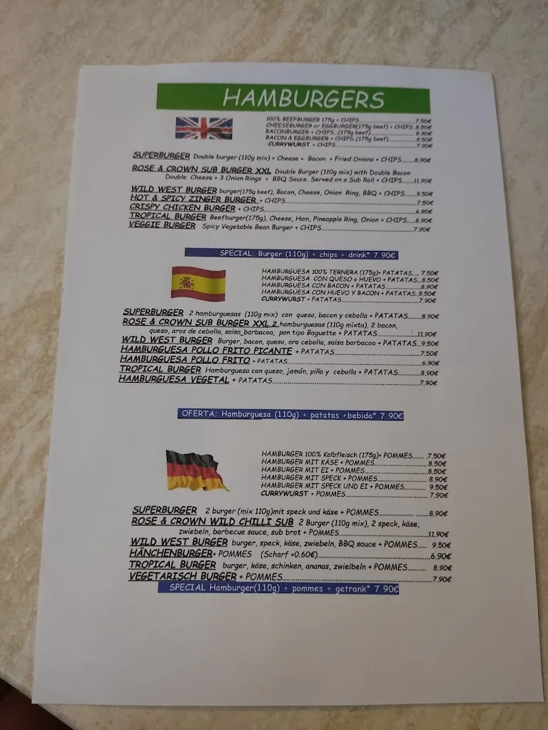 Menu_Rose And Crown Cala Millor_Sant Llorenç des Cardassar_image_1